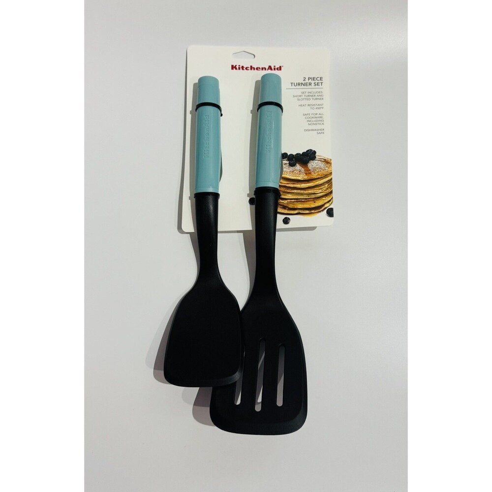 Kitchen Aid 2 Piece Turner and Spoon Set - Aqua Blue